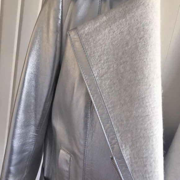 Silver Leather Bomber Jacket MEDIUM - Picture 8 of 8